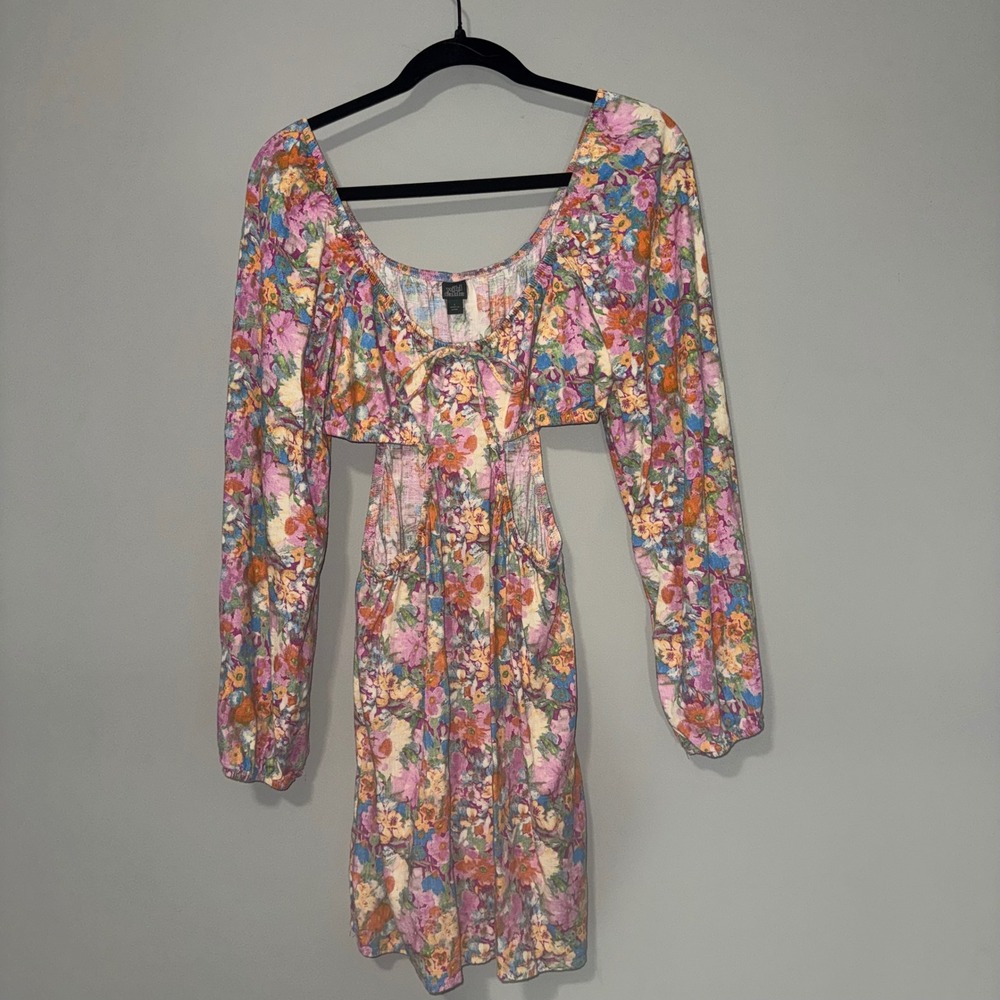 Wild Fable Floral Cut Out Mini Dress Long Sleeve Pink Orange Blue Large